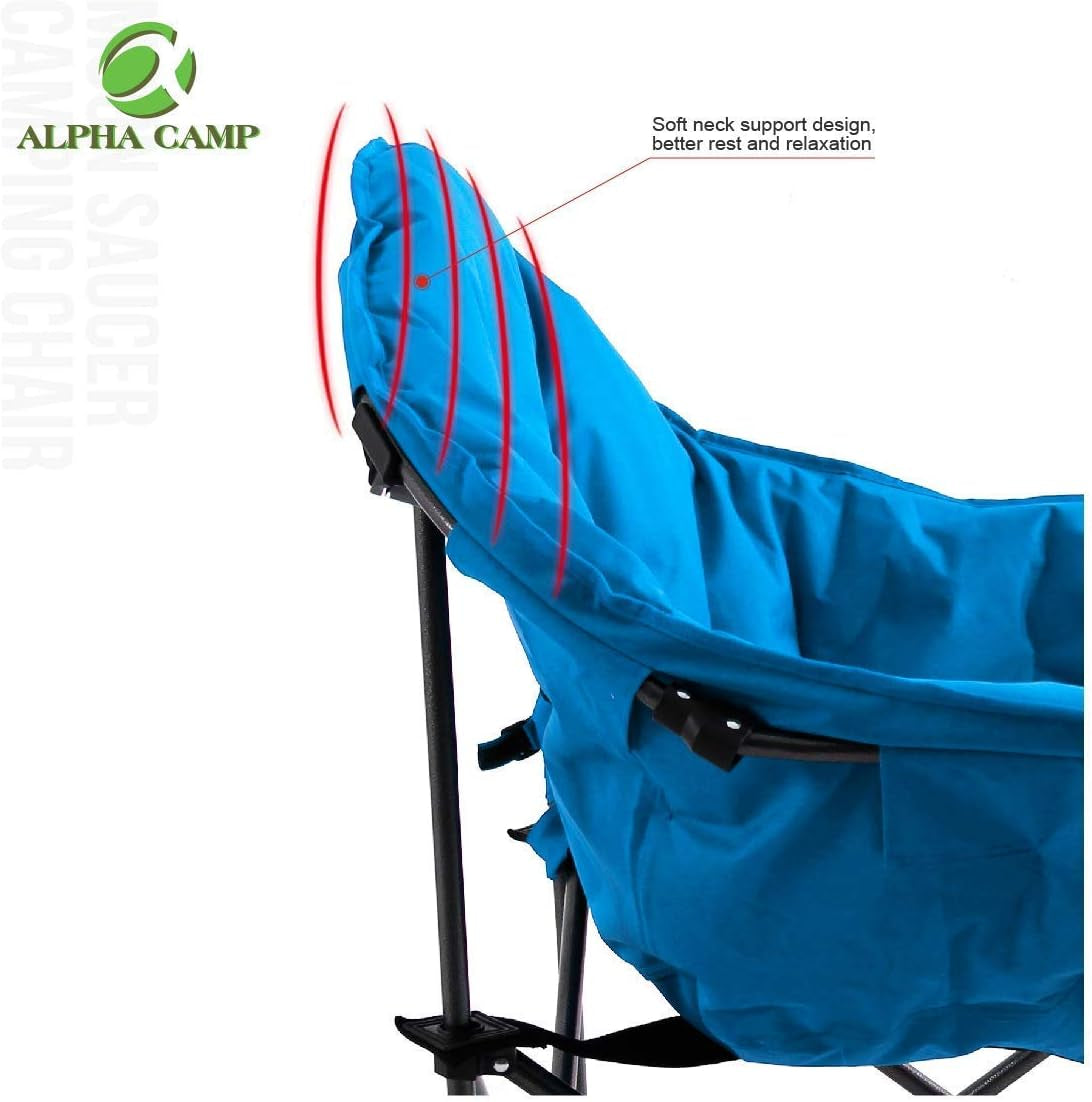 Oversized Camping Chairs Padded Moon round Chair Saucer Recliner with Folding Cup Holder and Carry Bag