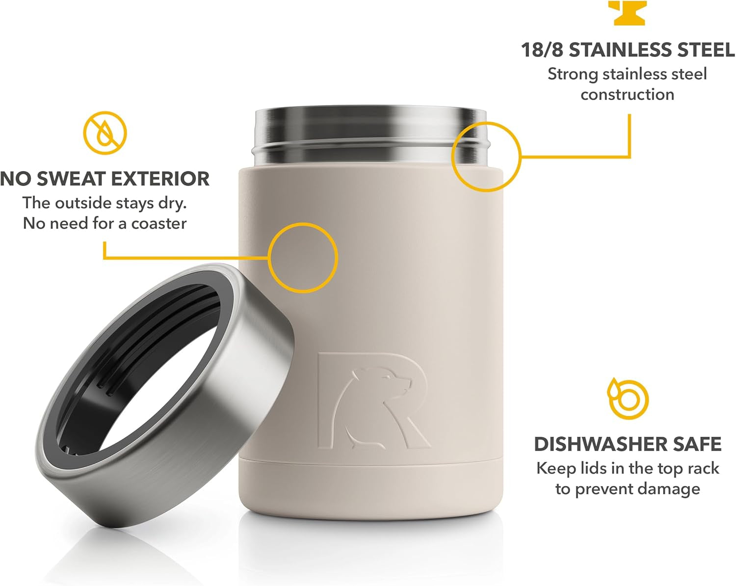 Can Cooler Insulated, Beer, Beverage, Soda Can Cooler with Lid, Stainless Steel Metal, Double Wall Insulation Coozie for Cans, Sweat Proof, 12Oz, Beach