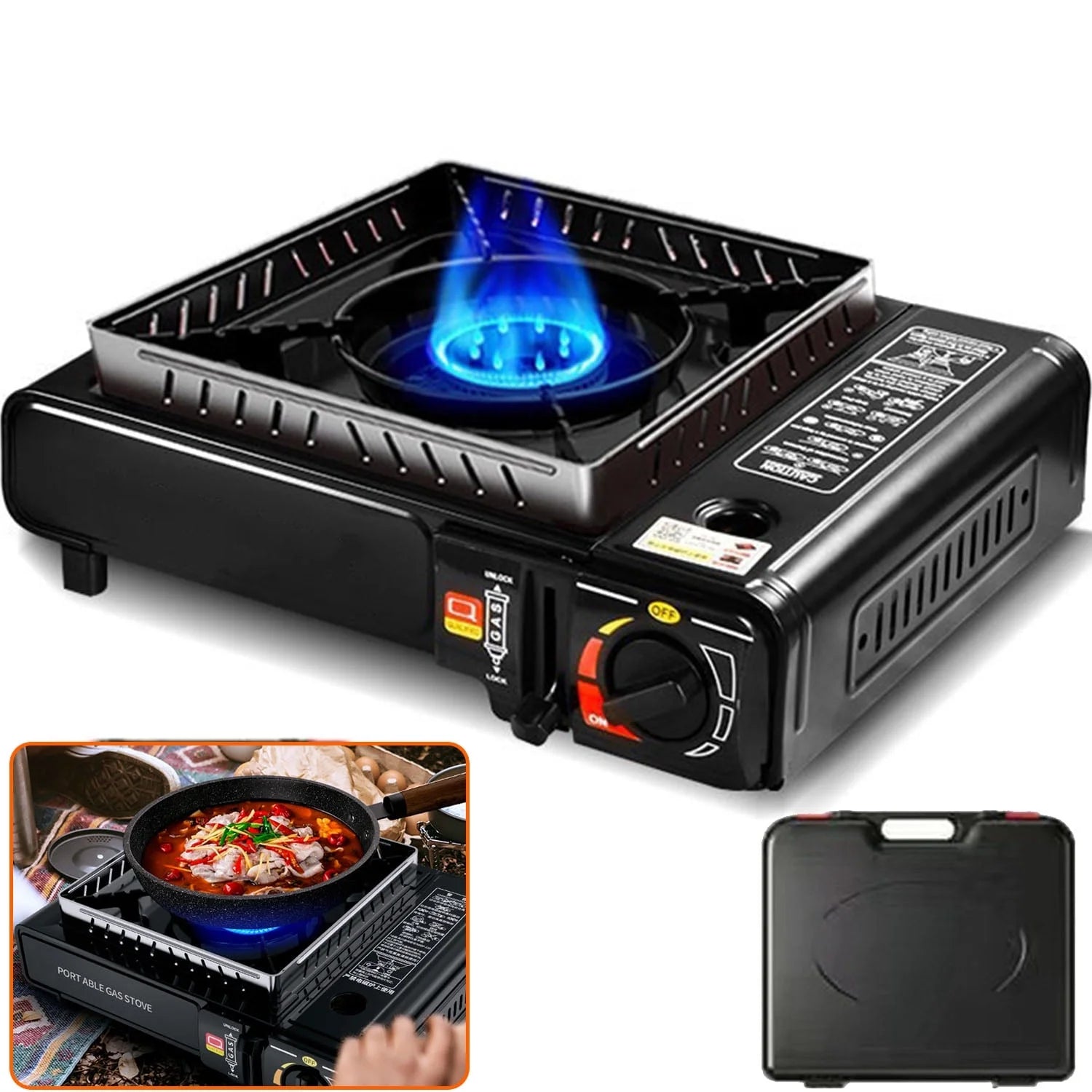 Portable Camping StoveοΌButane Stove with Wind BaffleοΌPortable Camping Stove for Outdoor Cooking, with Carrying Case Great for Emergency Preparedness Kit