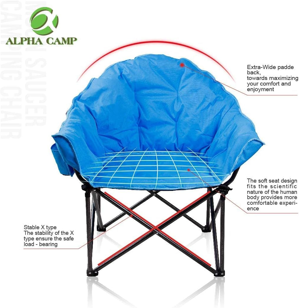 Oversized Camping Chairs Padded Moon round Chair Saucer Recliner with Folding Cup Holder and Carry Bag