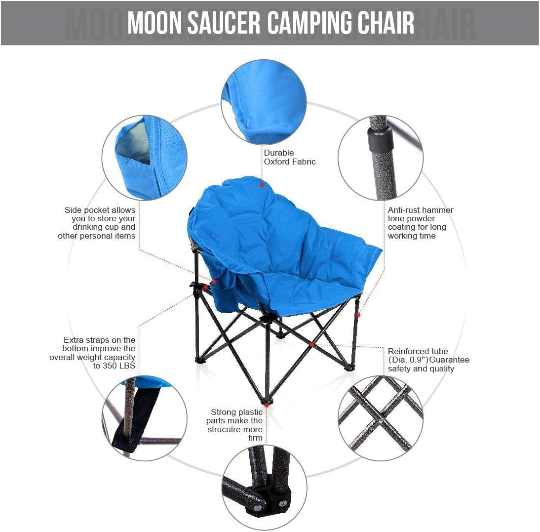 Oversized Camping Chairs Padded Moon round Chair Saucer Recliner with Folding Cup Holder and Carry Bag