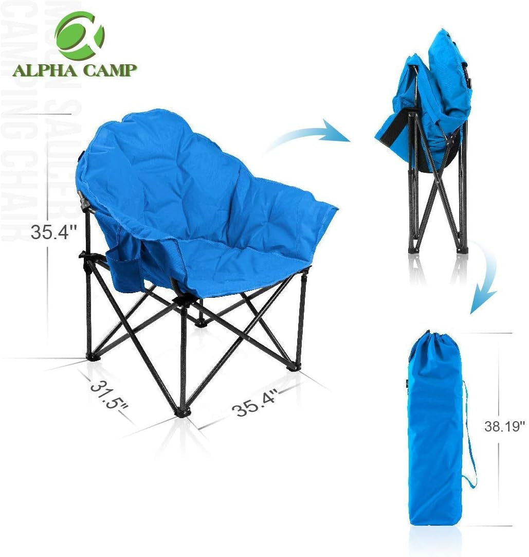 Oversized Camping Chairs Padded Moon round Chair Saucer Recliner with Folding Cup Holder and Carry Bag