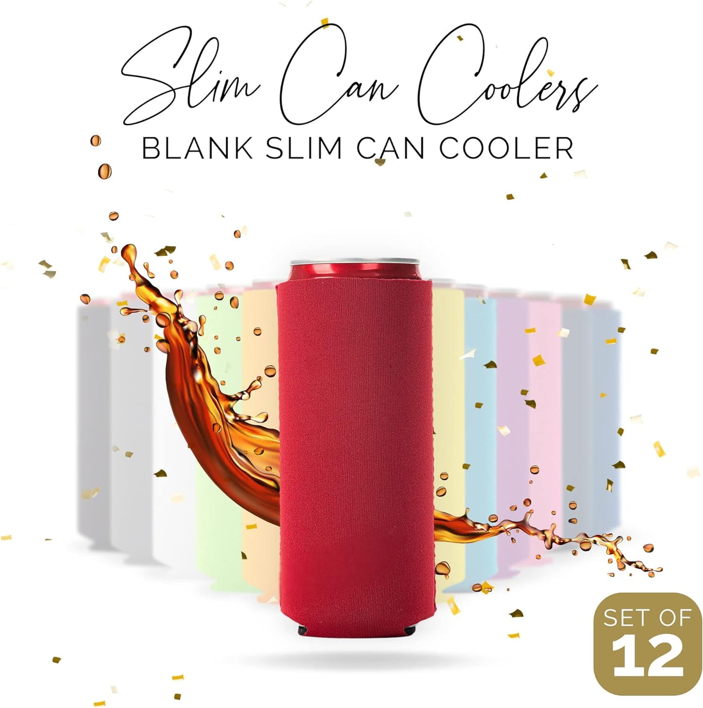 Slim Can Cooler Sleeves 12 Pack - Blank Skinny Can Cooler 12Oz Foldable - Neoprene Can Cooler - Slim Can Insulator, Slim Beverage Cooler for Beer & Soda - Sublimation Can Cooler (Assorted)