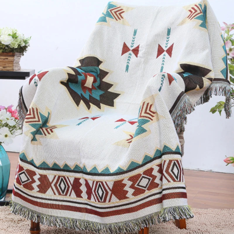 Geometric Sofa Blanket Throws Cotton Weighted Blanket Bedspread Chair Cover Slipcover Knitted Throw Blanket for Travel Bed