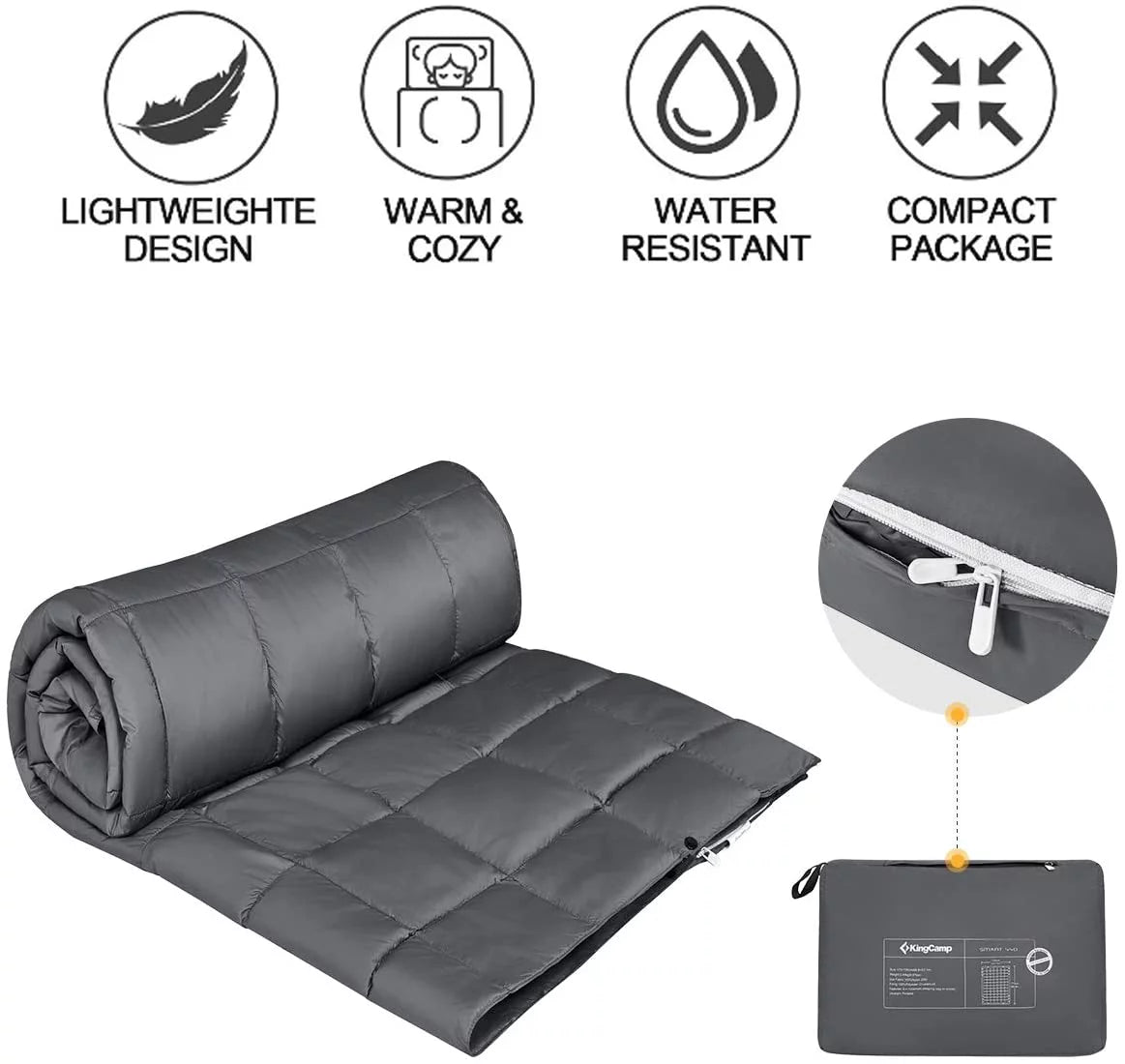 Warm Camping Blanket for Adult Lightweight Waterproof Wearable Blanket for One Person 69 in X 53 in Grey