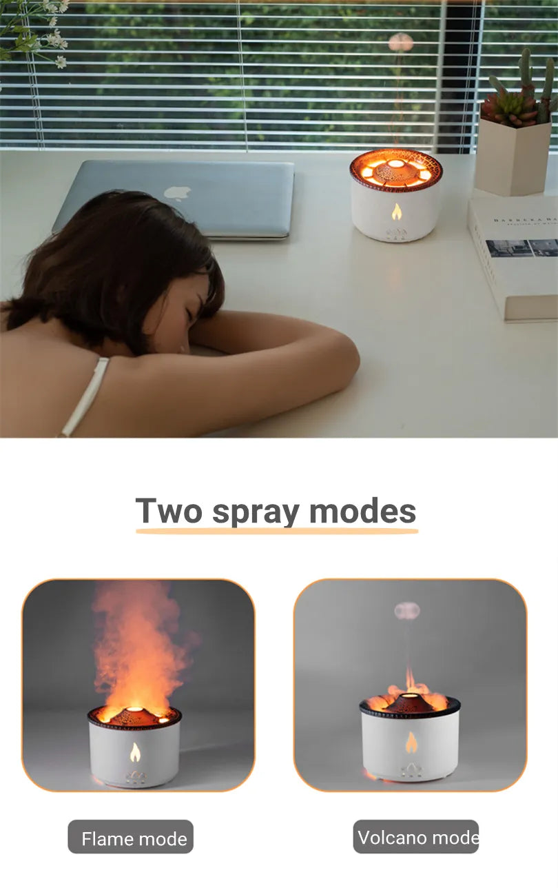 Home Desktop Flame Air Humidifier 360ML Aroma Diffuser Lava Volcano Design Flame Effect Fragrance Machine