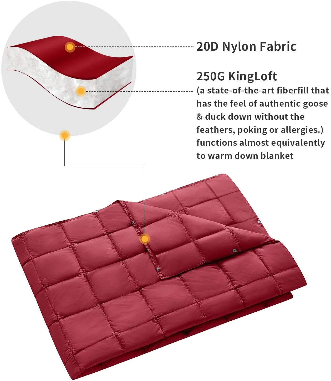 down Camping Blanket Lightweight Warm Wearable Travel Blanket for Outdoor,Airplane, Hiking, Backpacking 69" X 53" Crimson