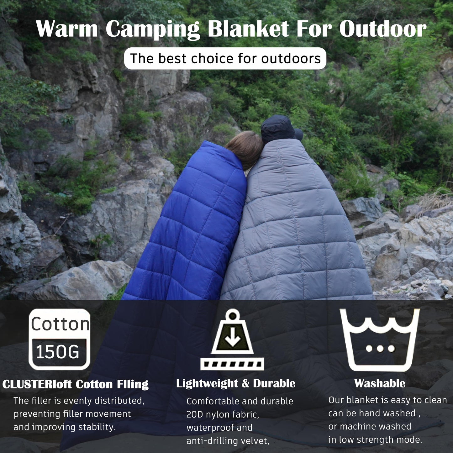 down Camping Blanket Packable Lightweight Water Repellent Blanket for Travel, Navy ,69" X 53"