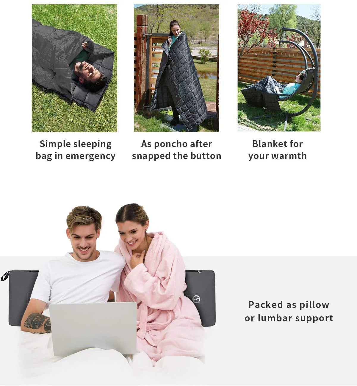 Warm Camping Blanket for Adult Lightweight Waterproof Wearable Blanket for One Person 69 in X 53 in Grey