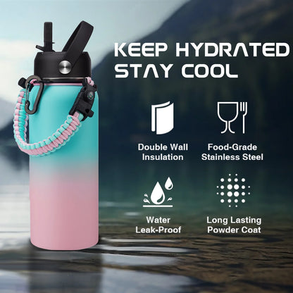 32Oz Stainless-Steel Water Bottles with Straw & Spout Lids, Strap Carrier Holder, Bottle Boot Insulated Water Bottle Keeps Ice Cold-48Hrs Hot-24Hrs