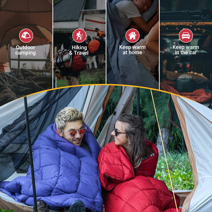 down Camping Blanket Lightweight Warm Wearable Travel Blanket for Outdoor,Airplane, Hiking, Backpacking 69" X 53" Crimson