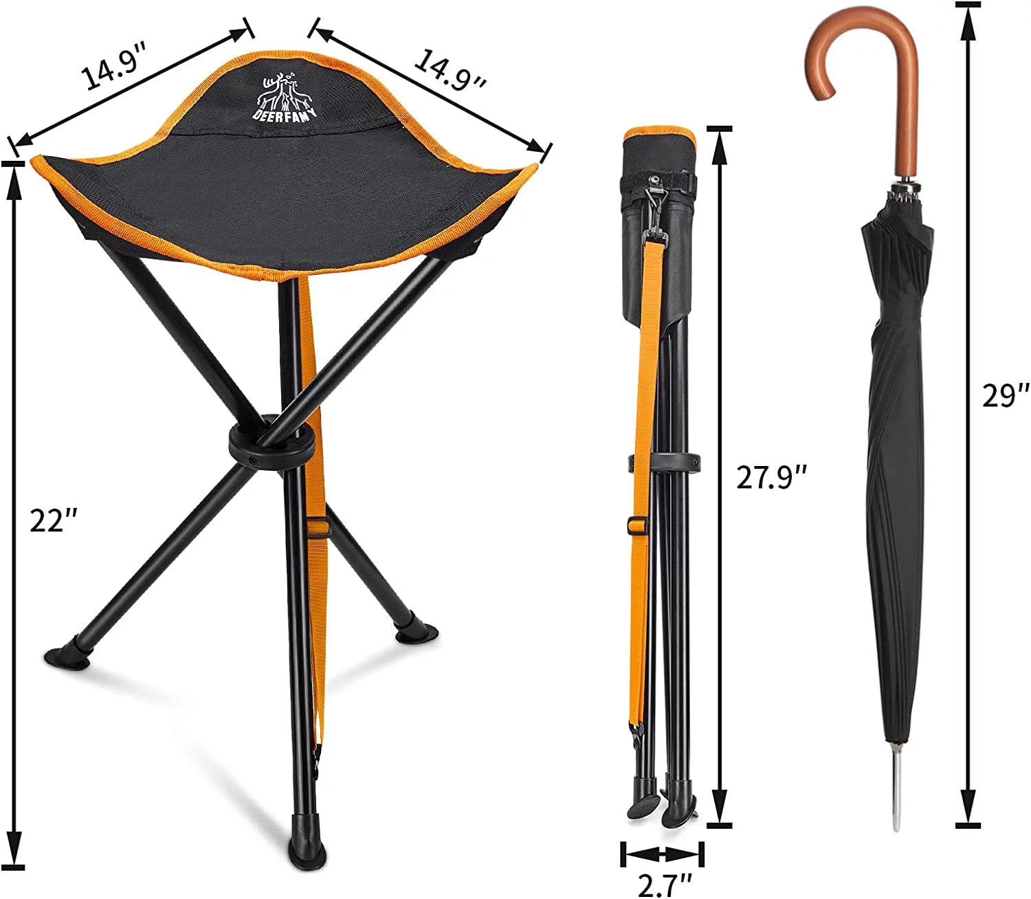 Camping Stool Folding 225Lb,Lightweight Sturdy Portable Tripod Camp Stools,Outdoor Camping Chair for Backpacking Camping Hiking Hunting Fishing,Orange