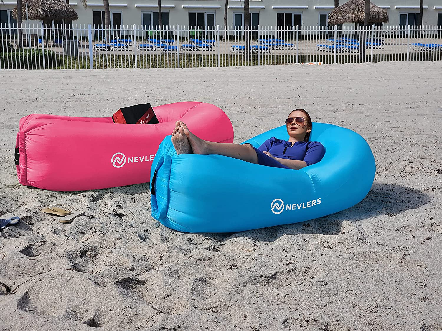 2 Pack Inflatable Loungers Air Sofa Couch | Perfect for Beach Chair Camping Chairs or Portable Hammock |Travel Bag Pouch, Pegs & 3 Pockets| Movie Seating & Camping Accessories Blow up Lounger