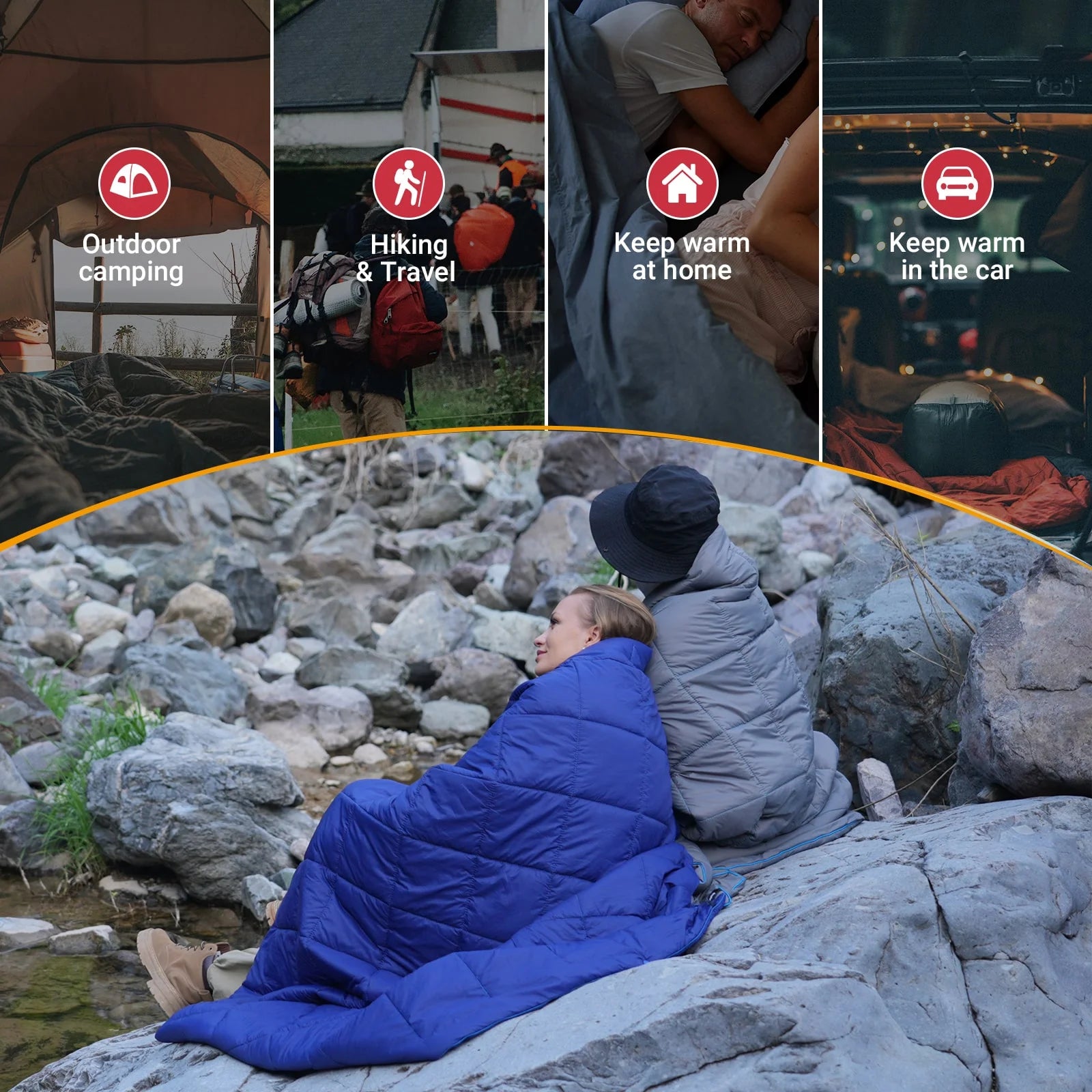 down Camping Blanket Packable Lightweight Water Repellent Blanket for Travel, Navy ,69" X 53"