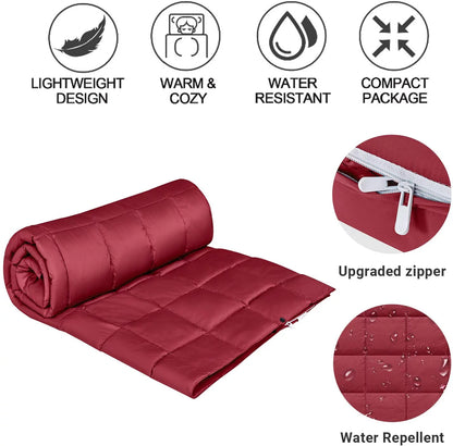 down Camping Blanket Lightweight Warm Wearable Travel Blanket for Outdoor,Airplane, Hiking, Backpacking 69" X 53" Crimson