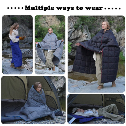 down Camping Blanket Packable Lightweight Water Repellent Blanket for Travel, Navy ,69" X 53"