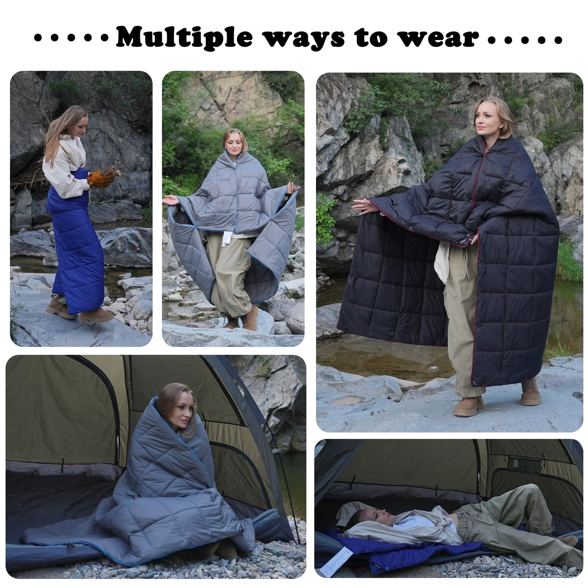 Packable Camping Blanket Lightweight Travel down Blanket Outdoor Waterproof Blanket for Airplane, Hiking, Backpacking, Stadium Black 69" X 53"