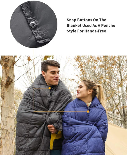 Warm Camping Blanket for Adult Lightweight Waterproof Wearable Blanket for One Person 69 in X 53 in Grey