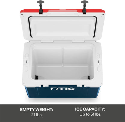 Ultra-Light 52 Quart Hard Cooler Insulated Portable Ice Chest Box for Beach, Drink, Beverage, Camping, Picnic, Fishing, Boat, Barbecue, 30% Lighter than Rotomolded Coolers