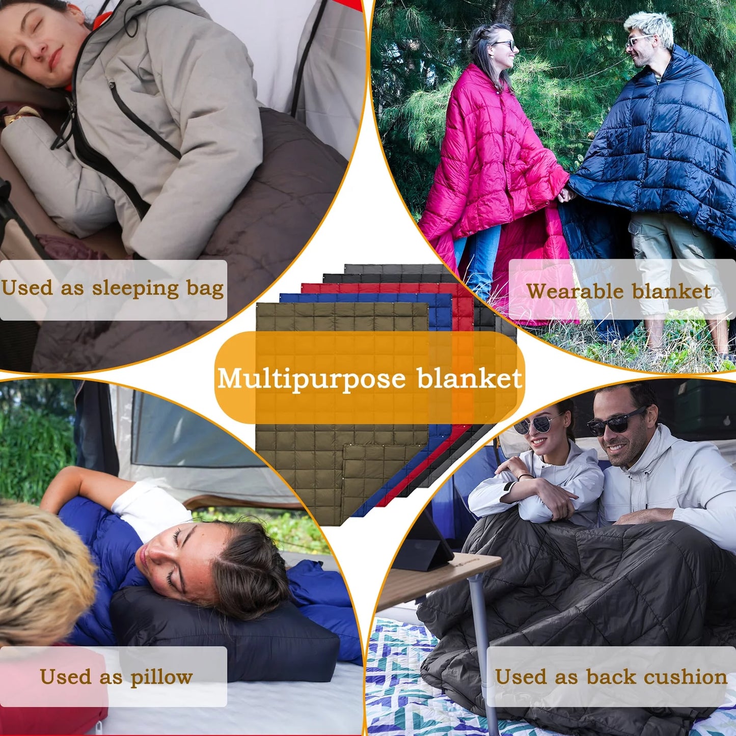 Warm Camping Blanket for Adult Lightweight Waterproof Wearable Blanket for One Person 69 in X 53 in Grey